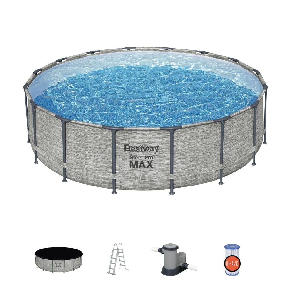 Bestway® 5619E Steel Pro MAX™ Prefabrik Yer Üstü Çember Havuz Seti 4,88 m x 1,22 m