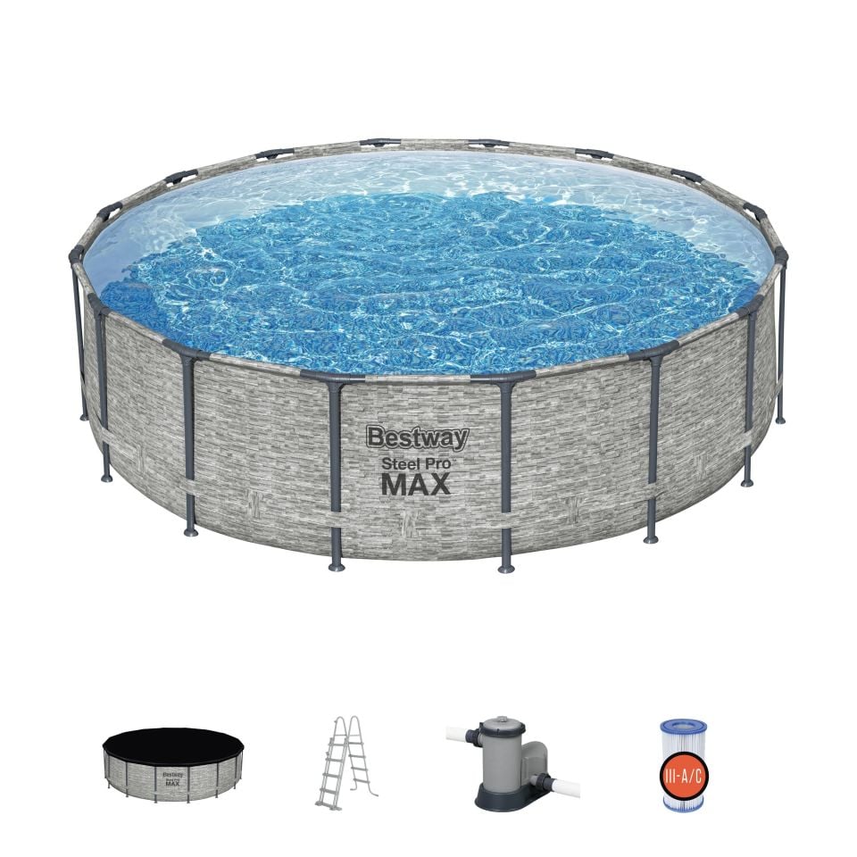 Bestway® 5619E Steel Pro MAX™ Prefabrik Yer Üstü Çember Havuz Seti 4,88 m x 1,22 m