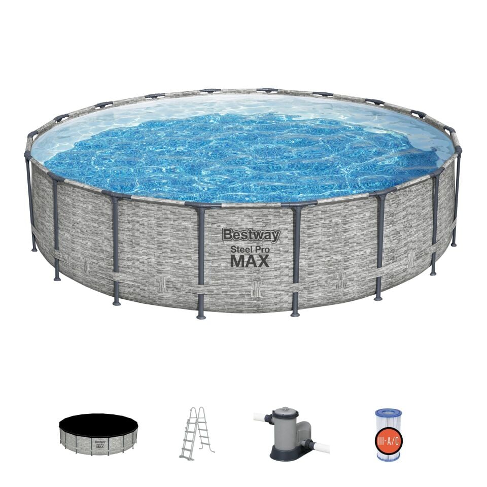 Bestway Prefabrik Havuz Steel Pro MAX Prefabrik Yer Üstü Çember Havuz Seti 5,49 m x 1,22 m 5618Y