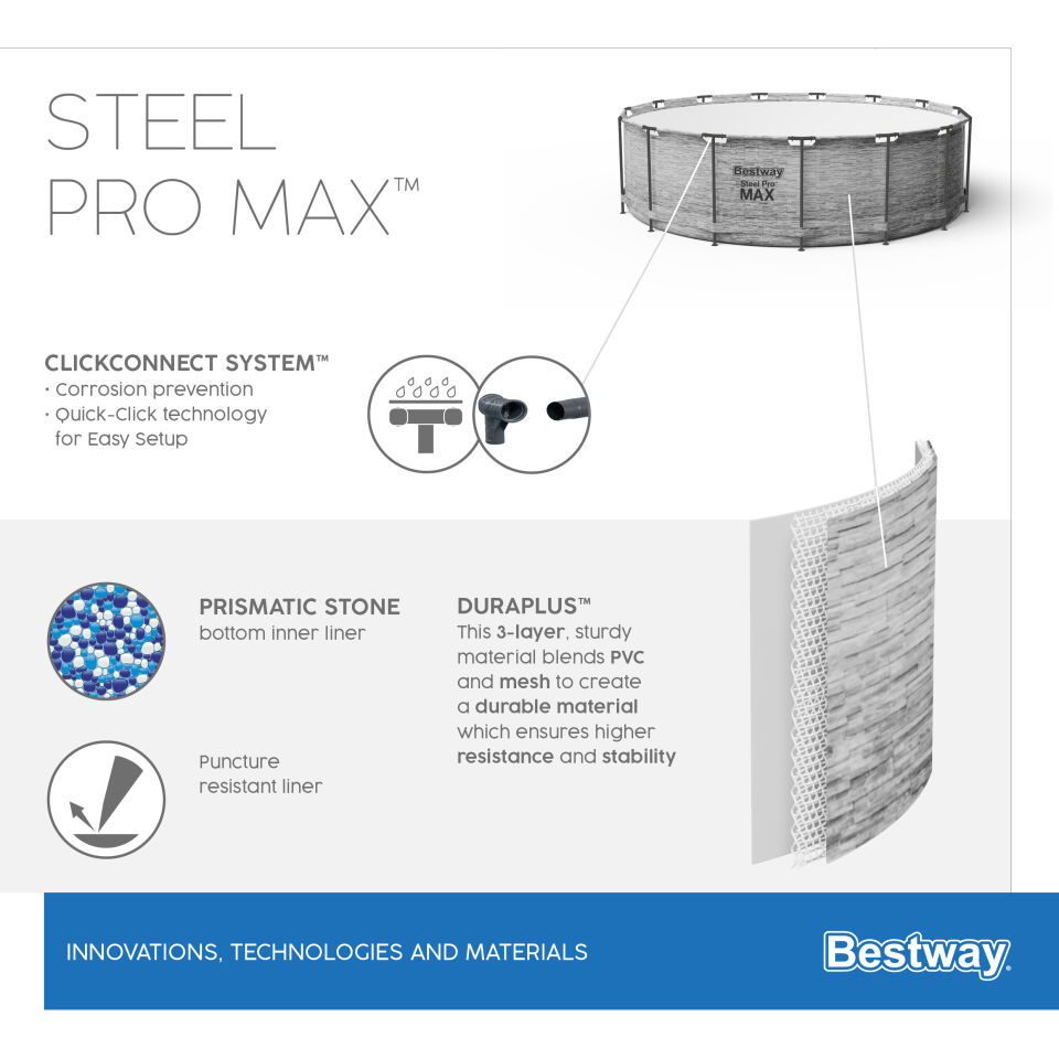 Bestway Prefabrik Havuz Steel Pro MAX Prefabrik Yer Üstü Çember Havuz Seti 5,49 m x 1,22 m 5618Y