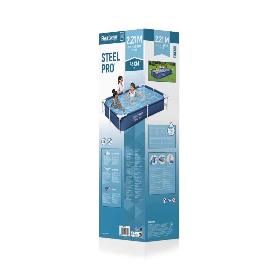Bestway® 56401 Steel Pro™ Yer Üstü Prefabrik Dikdörtgen Havuz 2,21 m x 1,50 m x 43 cm