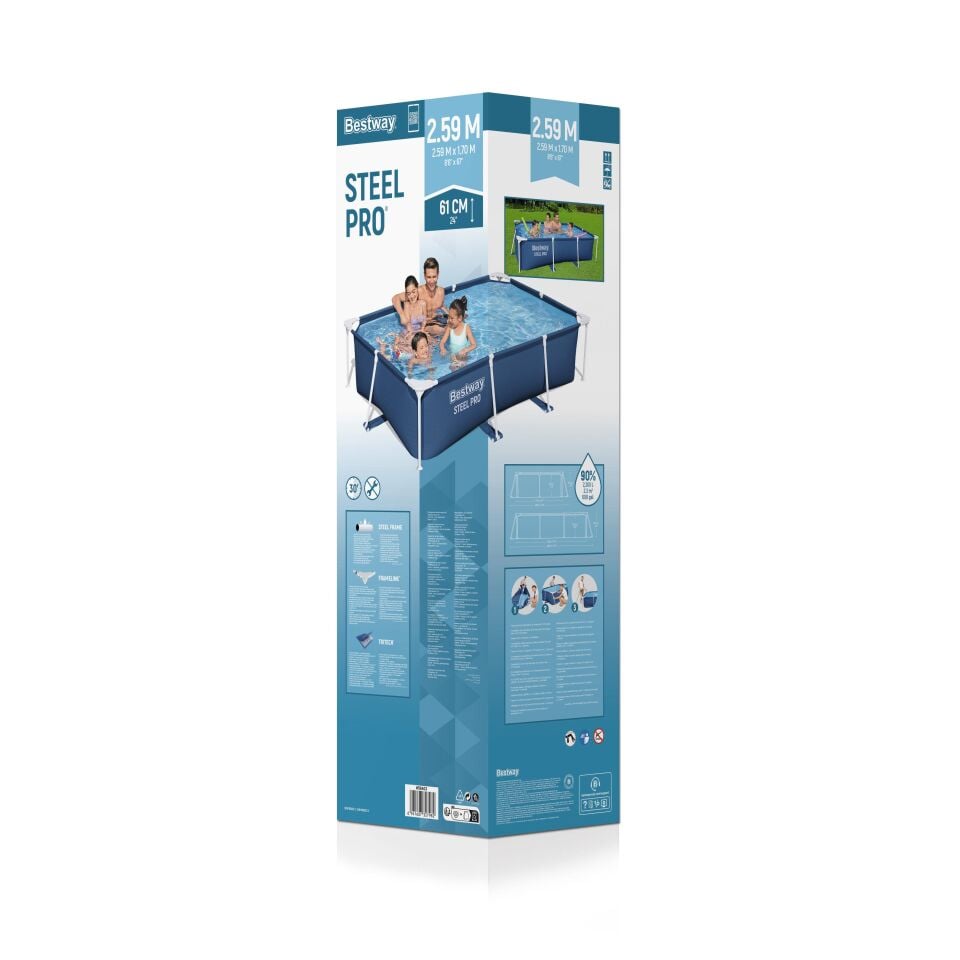 Bestway 56403 Steel Pro® Dikdörtgen Yerüstü Prefabrik Havuz 2,59 m x 1,70 m x 61 cm