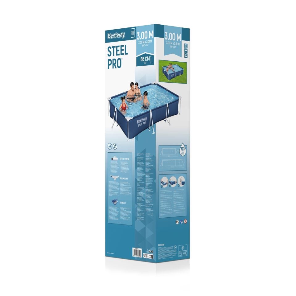 Bestway® 56404 Steel Pro® Dikdörtgen Yerüstü Prefabrik Havuz 3,00 m x 2,01 m x 66
