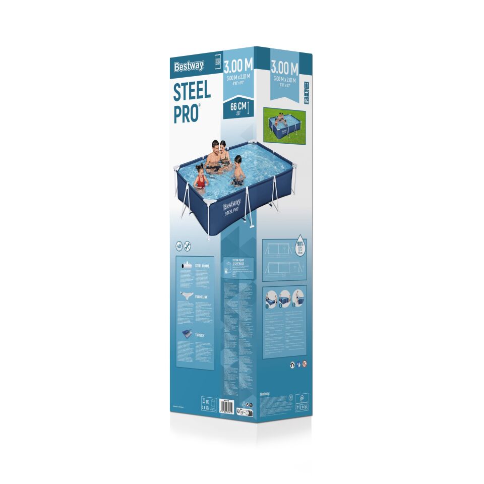 Bestway Prefabrik Havuz Steel Pro Dikdörtgen Yerüstü Prefabrik Havuz Seti 3,00 m x 2,01 m x 66 56411