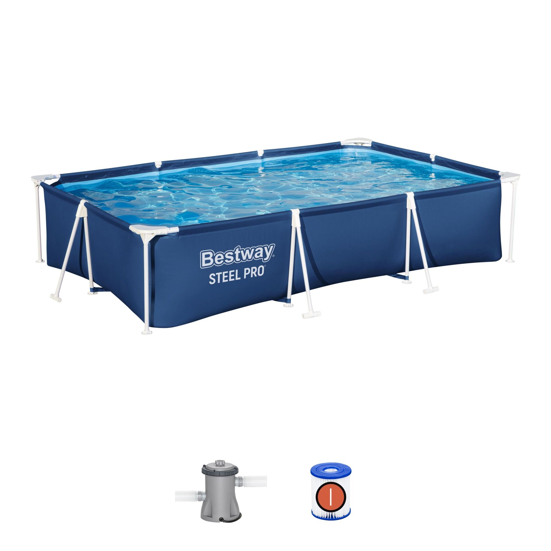 Bestway® 56411 Steel Pro® Dikdörtgen Yerüstü Prefabrik Havuz Seti 3,00 m x 2,01 m x 66