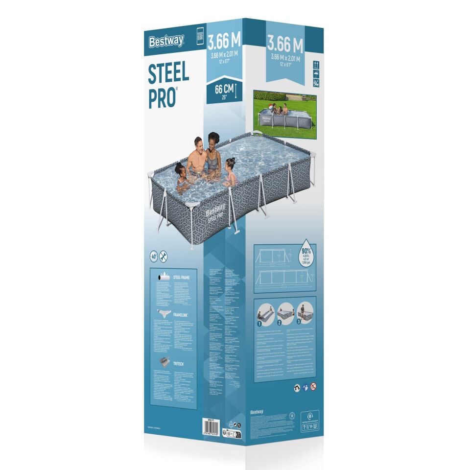 Bestway® 561FT Steel Pro® Dikdörtgen Prefabrik Yer Üstü Havuz 3,66 m x 2,01 m x 66 cm