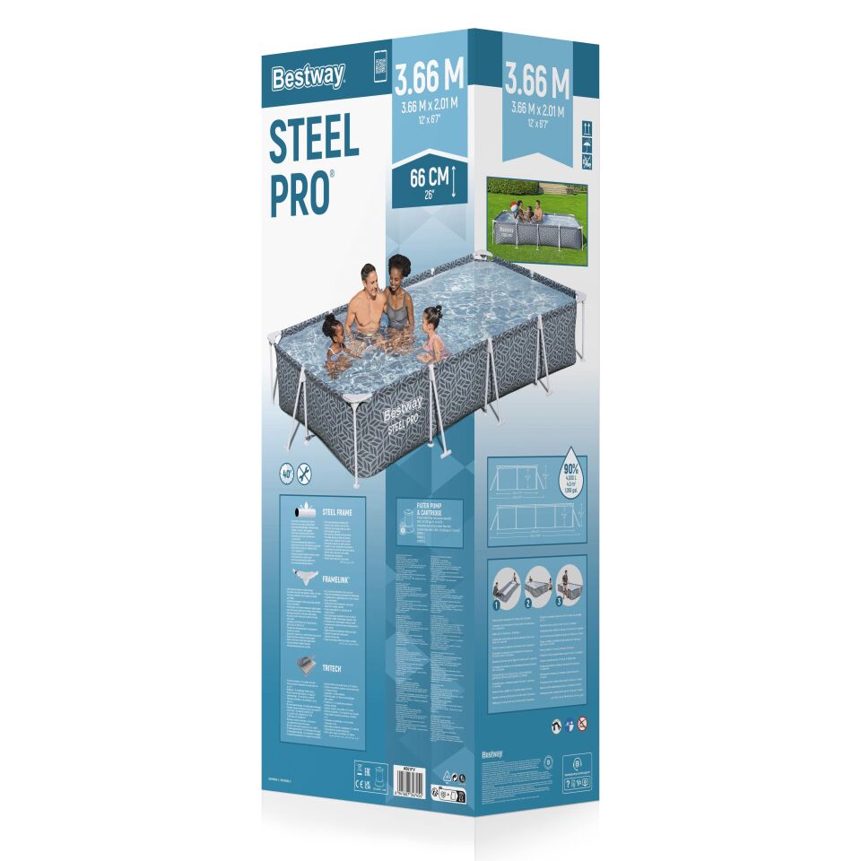 Bestway® 561FV Steel Pro® Dikdörtgen Prefabrik Yer Üstü Havuz Seti 3,66 m x 2,01 m x 66 cm