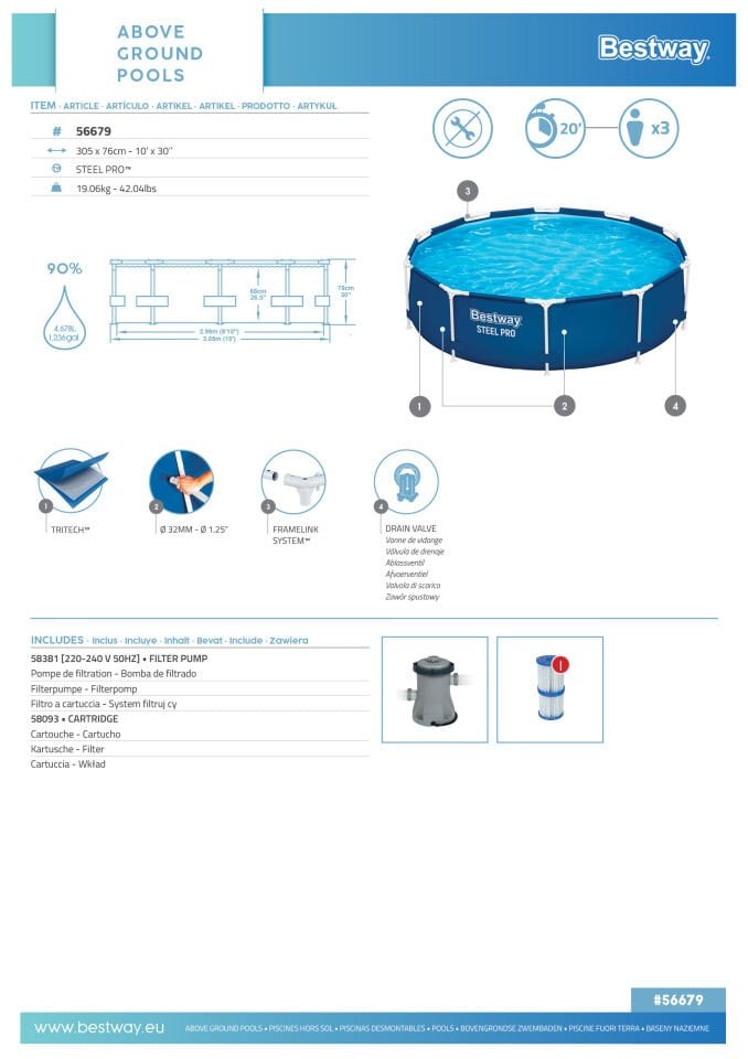 Steel Pro 10'' x 30''/3.05m x 76cm Round Pool Set